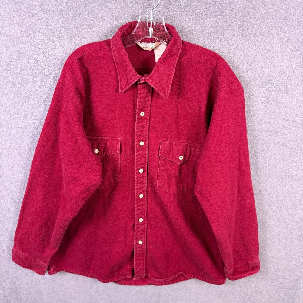 VTG Winter Run Flannel Shirt Mens L Red Chamois Cotton Heavyweight USA Made